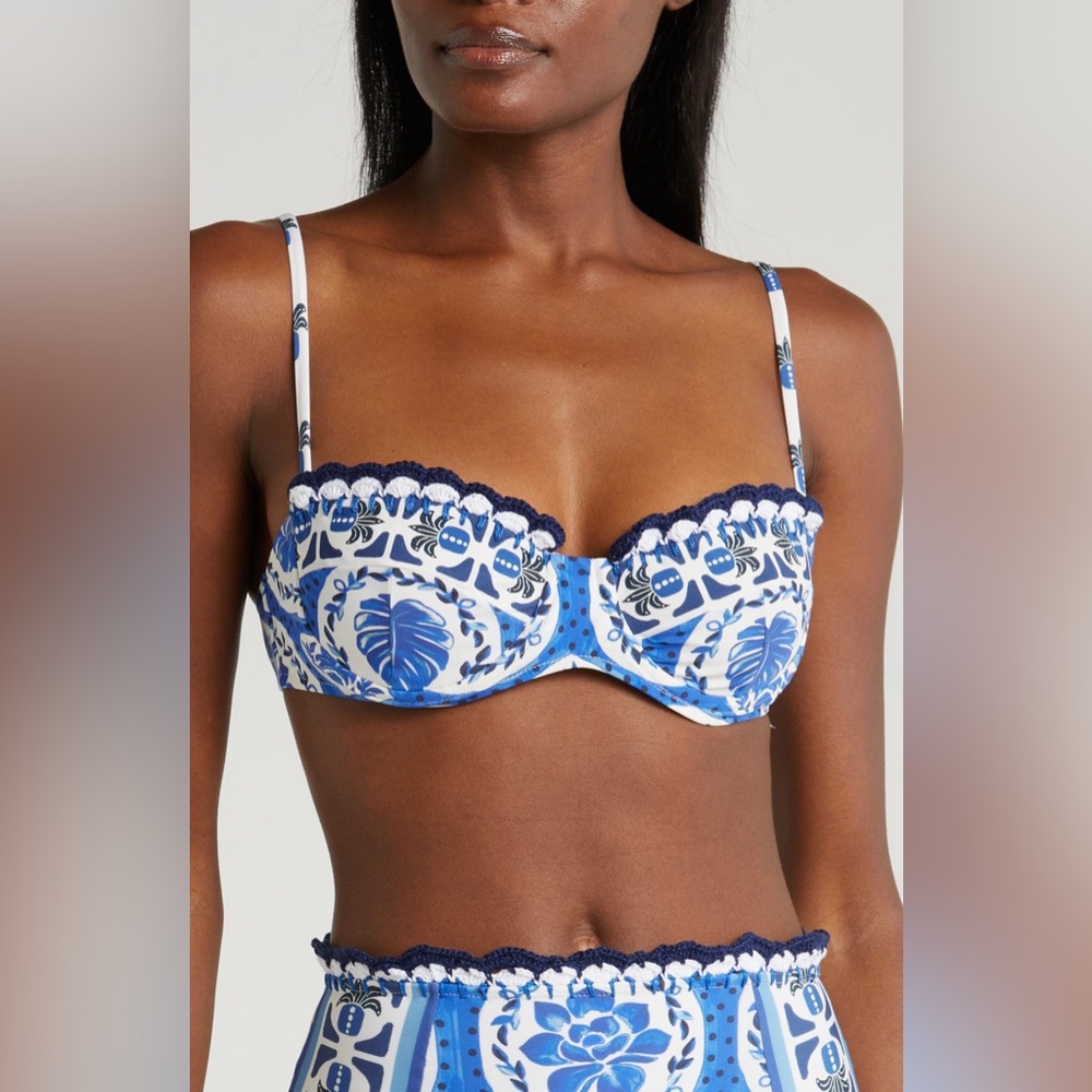 Farm Rio Blue Tile Dream Bikini Set, Size small and medium